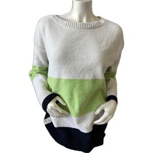 Talbots Womens Color Block Sweater‎ XL Crew Neck Button Trim Casual Knit Top